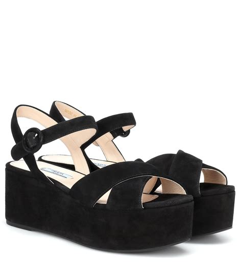 prada silk ankle-strap platform sandals|prada black suede platform sandals.